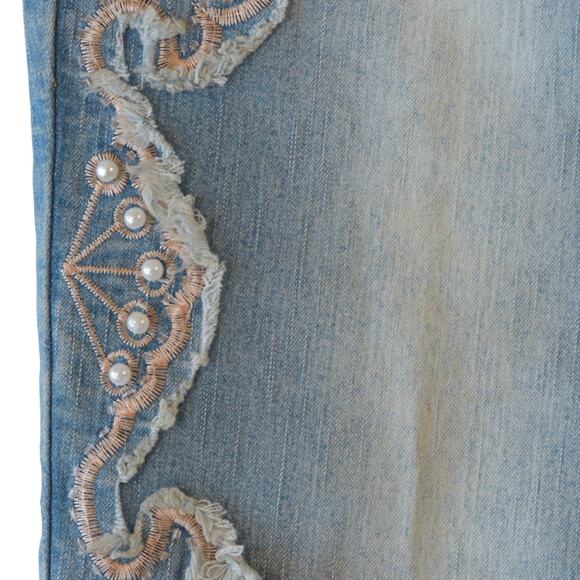 Y2K Embroidered Flare Stonewashed Denim Jeans - Size 9 (Junior) - Picture 4 of 6